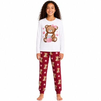 Pijama Longo Feminino Estampa Ursa Brilha no Escuro 1001644 - Kyly