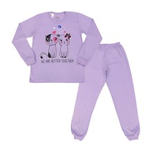 Pijama Longo Feminino  Estampado Gatos Brilha no Escuro 9183 - Bicho Bagunça