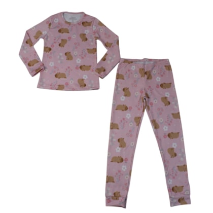 Pijama Longo Feminino Térmico Estampado Capivara 7335 - Bicho Bagunça