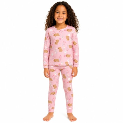 Pijama Longo Feminino Térmico Estampado Capivara 7335 - Bicho Bagunça
