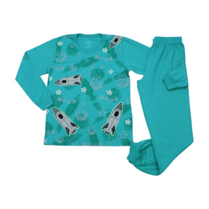 Pijama Longo Masculino Estampa Foguete Brilha no Escuro 9325 - Bicho Bagunça