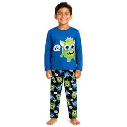 Pijama Longo Masculino Estampa Mostro Brilha no Escuro 1001647 - Kyly