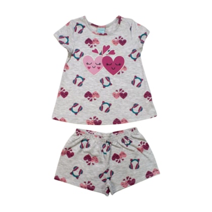 Pijama Malha Curto Feminino Estampa Corações 1001143 - Kyly  