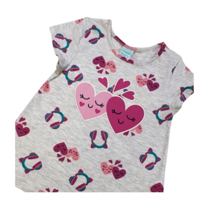 Pijama Malha Curto Feminino Estampa Corações 1001143 - Kyly  