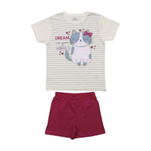 Pijama Malha Curto Feminino Estampa Gatinha Brilha no Escuro 9258 - Bicho Bagunça   