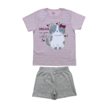 Pijama Malha Curto Feminino Estampa Gatinha Brilha no Escuro 9258 - Bicho Bagunça   