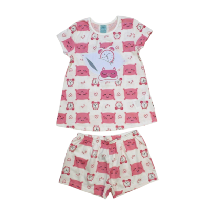 Pijama Malha Curto Feminino Estampa Gato Brilha no Escuro 1000442 - Kyly 