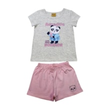 Pijama Malha Curto Feminino Estampa Panda Brilha no Escuro 25193 - Rollu