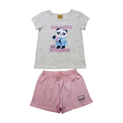 Pijama Malha Curto Feminino Estampa Panda Brilha no Escuro 25193 - Rollu