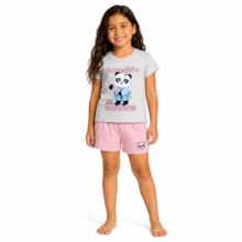Pijama Malha Curto Feminino Estampa Panda Brilha no Escuro 25193 - Rollu