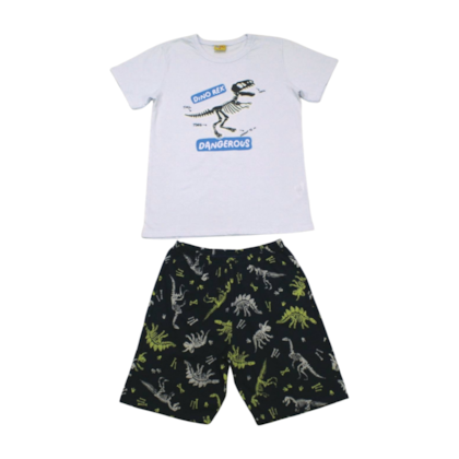 Pijama Malha Curto Masculino Estampa Dinossauros Brilha no Escuro 22293 - Rollu