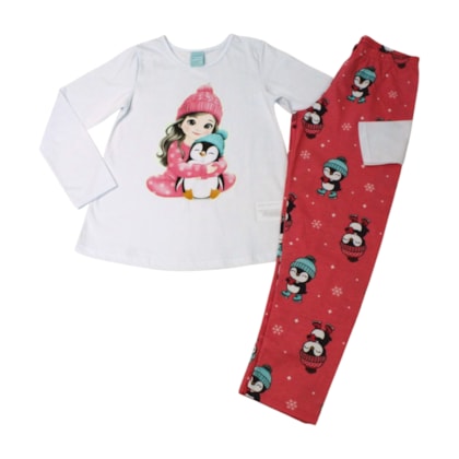 Pijama Malha Longo Estampa Pinguim Brilha no Escuro 1001635 - Kyly