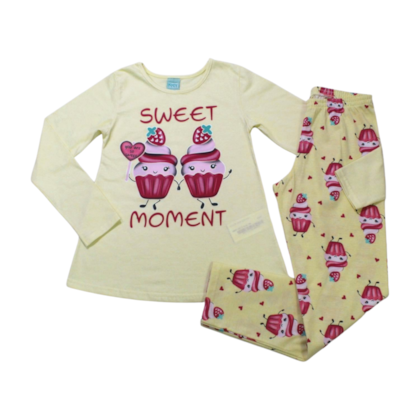 Pijama Malha Longo Feminino Estampa Cupcake Brilha no Escuro 1000863 - Kyly 