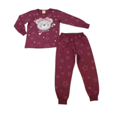 Pijama Malha Longo Feminino Estampa Ursa Brilha no Escuro 00060 - Angerô 