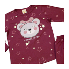 Pijama Malha Longo Feminino Estampa Ursa Brilha no Escuro 00060 - Angerô 