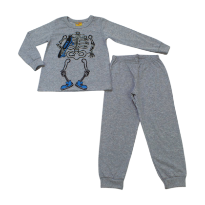 Pijama Malha Longo Masculino Estampa Esqueleto Brilha no Escuro 23295 - Rollu 
