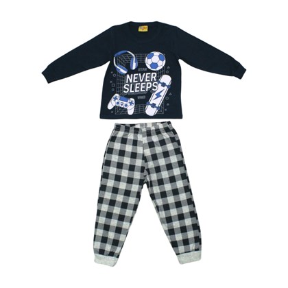 Pijama Malha Longo Masculino Estampa Never Sleeps Brilha no Escuro 20292 - Rollu 