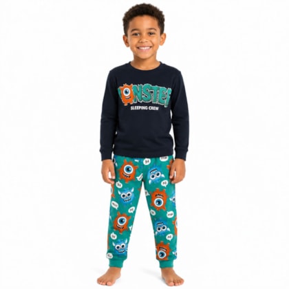 Pijama Moletom Masculino Estampado Monstro Brilha no Escuro 1001653 - Kyly