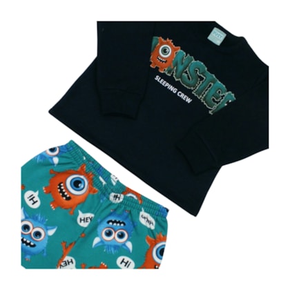 Pijama Moletom Masculino Estampado Monstro Brilha no Escuro 1001653 - Kyly