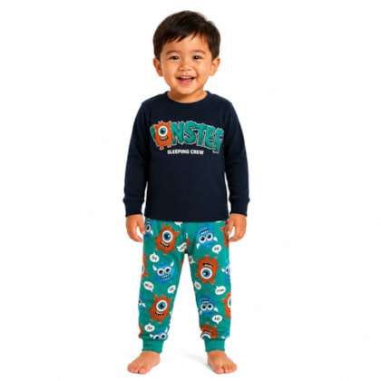 Pijama Moletom Masculino Estampado Monstro Brilha no Escuro 1001653 - Kyly