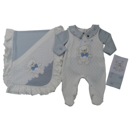Saida Maternidade Masculina Suedine  4 Peças Urso Bordado 2431 - Pipoquinhas