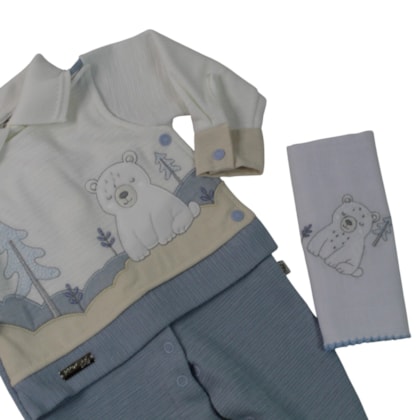 Saida Maternidade Masculina Tricô 3 Peças Urso Bordado 2433 - Pipoquinhas