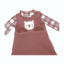Salopete Bouclê com Blusa Manga Longa Estampa Ursinho 6969 - By Gus 