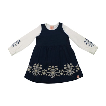 Salopete com Blusa Manga Longa Estampa Flores 60608 - Kely Kety