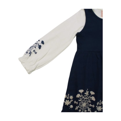 Salopete com Blusa Manga Longa Estampa Flores 60608 - Kely Kety