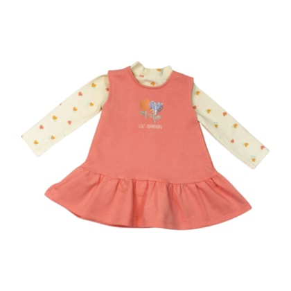 Salopete com Blusa Manga Longa Estampada Corações 2 Peças 56387 - Brandili