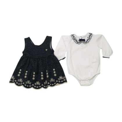 Salopete com Body Flores 2 Peçs 2000845 - Milon