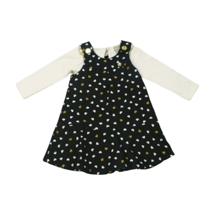 Salopete Estampada Corações com Blusa Manga Longa 2 Peças 2000754 - Milon 