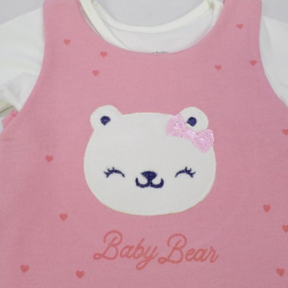 Salopete Moletom Aplique Ursa com Blusa 2 Peças 10658 - Kamylus