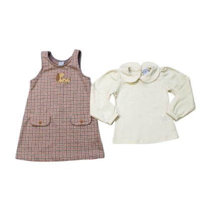 Salopete Tweed Dog e Blusa Manga Longa  2 Peças 34027 - Iaze