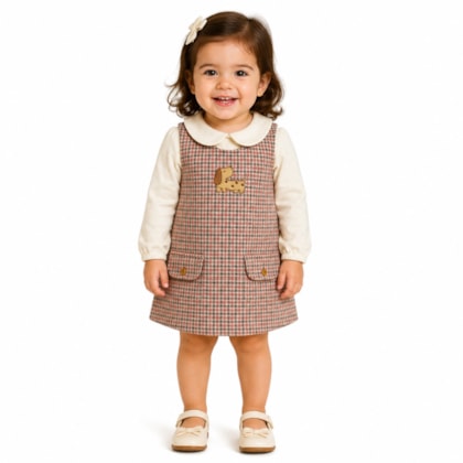 Salopete Tweed Dog e Blusa Manga Longa  2 Peças 34027 - Iaze