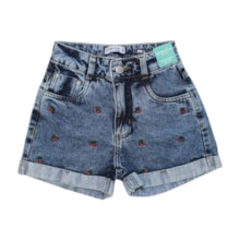 Shorts Jeans Bordado Cereja com Regulagem no Cós 5285 - Garota Lua
