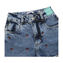 Shorts Jeans Bordado Cereja com Regulagem no Cós 5285 - Garota Lua