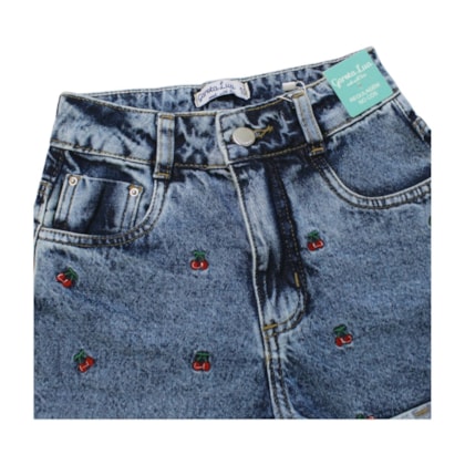 Shorts Jeans Bordado Cereja com Regulagem no Cós 5285 - Garota Lua