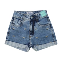 Shorts Jeans Bordado Laços com Regulagem no Cós 5284 - Garota Lua