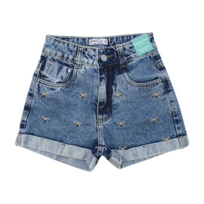 Shorts Jeans Bordado Laços com Regulagem no Cós 5284 - Garota Lua