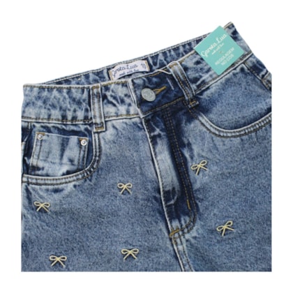 Shorts Jeans Bordado Laços com Regulagem no Cós 5284 - Garota Lua