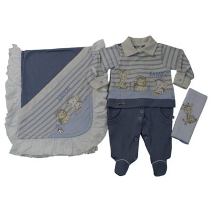 SSaida Maternidade Masculina Suedine 3 Peças Safari Bordado 2429 - Pipoquinhas