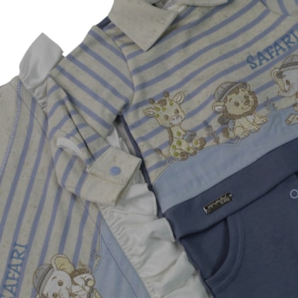 SSaida Maternidade Masculina Suedine 3 Peças Safari Bordado 2429 - Pipoquinhas