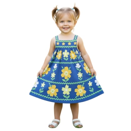 Vestido Alça Estampado Flores com Sianinha 1001791 - Kyly