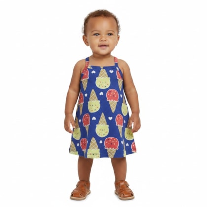 Vestido Alça Estampado Sorvetes 1001771 - Kyly