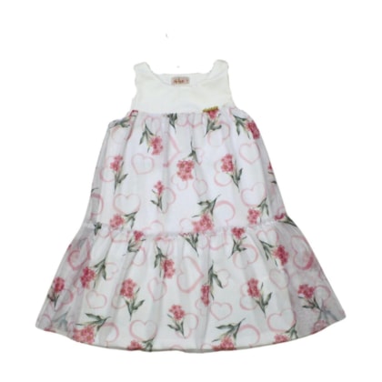 Vestido Cavado Estampado Flores com Tule 22211 - Alekids 