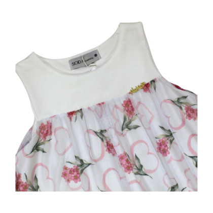 Vestido Cavado Estampado Flores com Tule 22211 - Alekids 