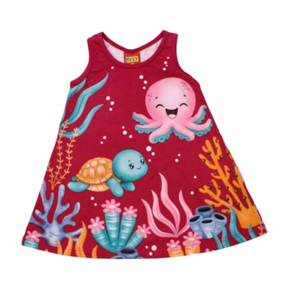 Vestido Cavado Estampado Fundo Mar 1001240 - Kyly