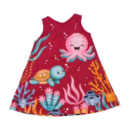 Vestido Cavado Estampado Fundo Mar 1001240 - Kyly