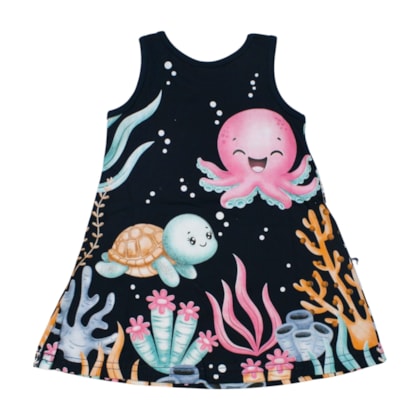 Vestido Cavado Estampado Fundo Mar 1001240 - Kyly